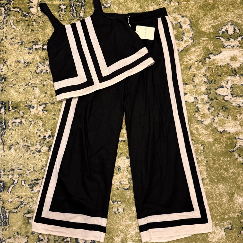 Entro Black and White Striped Resortwear Set NWT